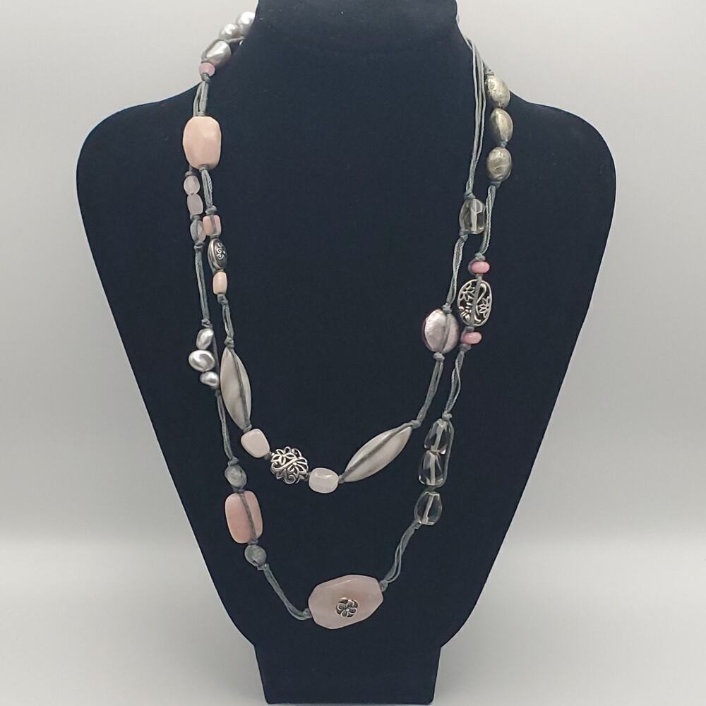 Silpada Sterling Silver Pearl Pink Soapstone 40" Long Necklace N2191